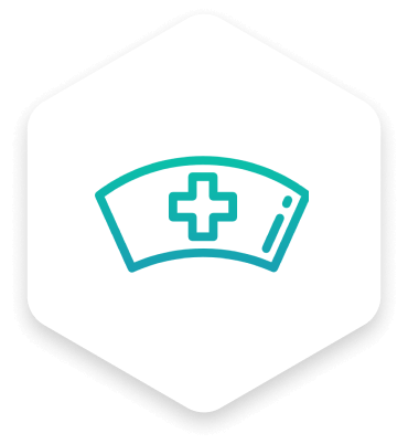 a hexagon with a outline of a nurse hat with a cross